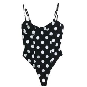 Mara Hoffman Underwire One Piece Swimsuit Womens Polka Dots Black White Sz L‎